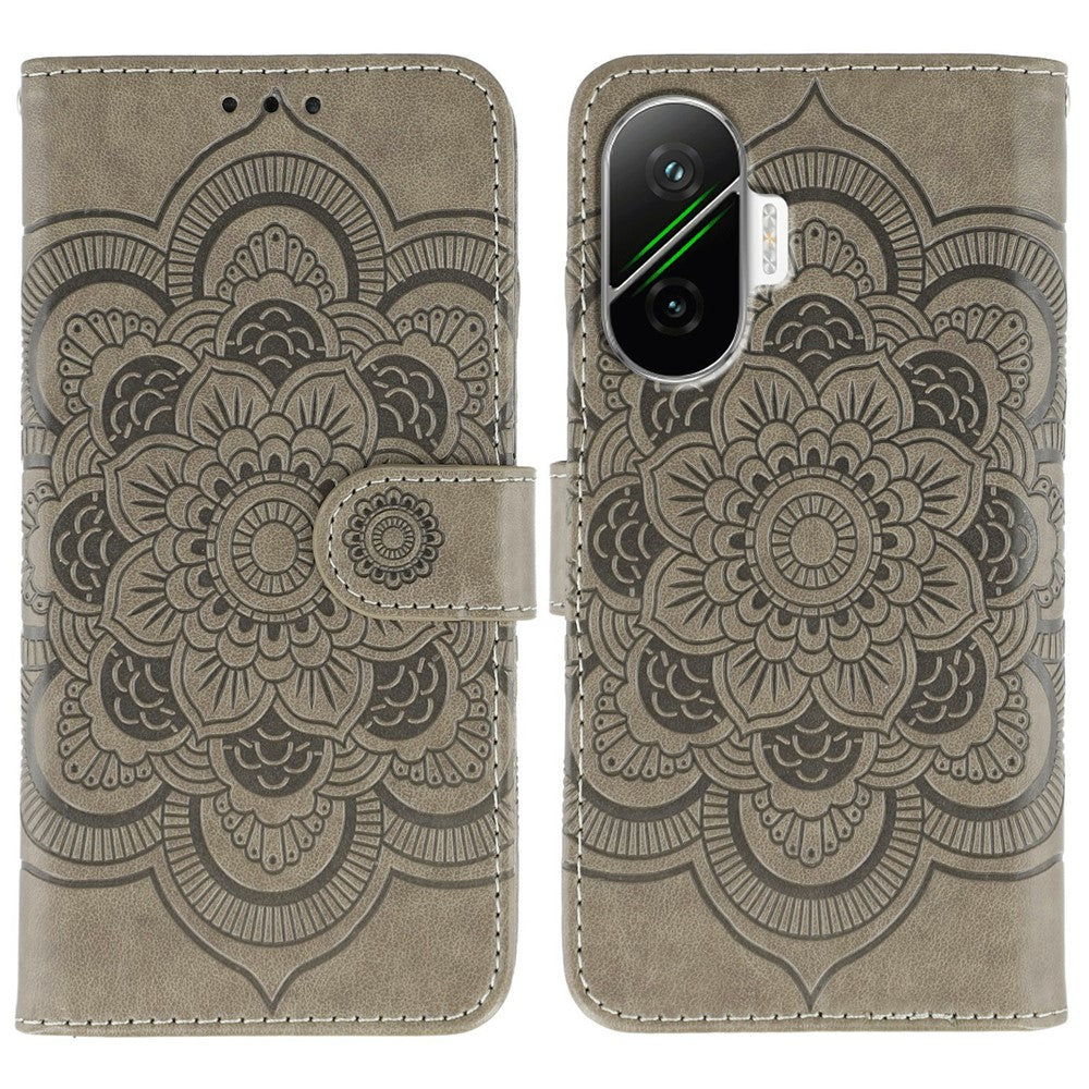 For Xiaomi Poco F7 5G / Redmi Turbo 4 Pro 5G Case PU Leather Mandala Imprinted Design Wallet Phone Cover with Wrist Strap