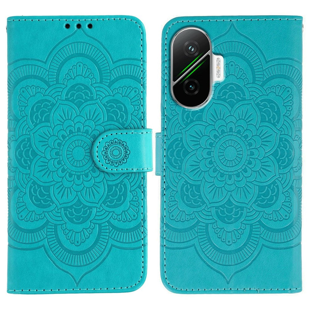 For Xiaomi Poco F7 5G / Redmi Turbo 4 Pro 5G Case PU Leather Mandala Imprinted Design Wallet Phone Cover with Wrist Strap