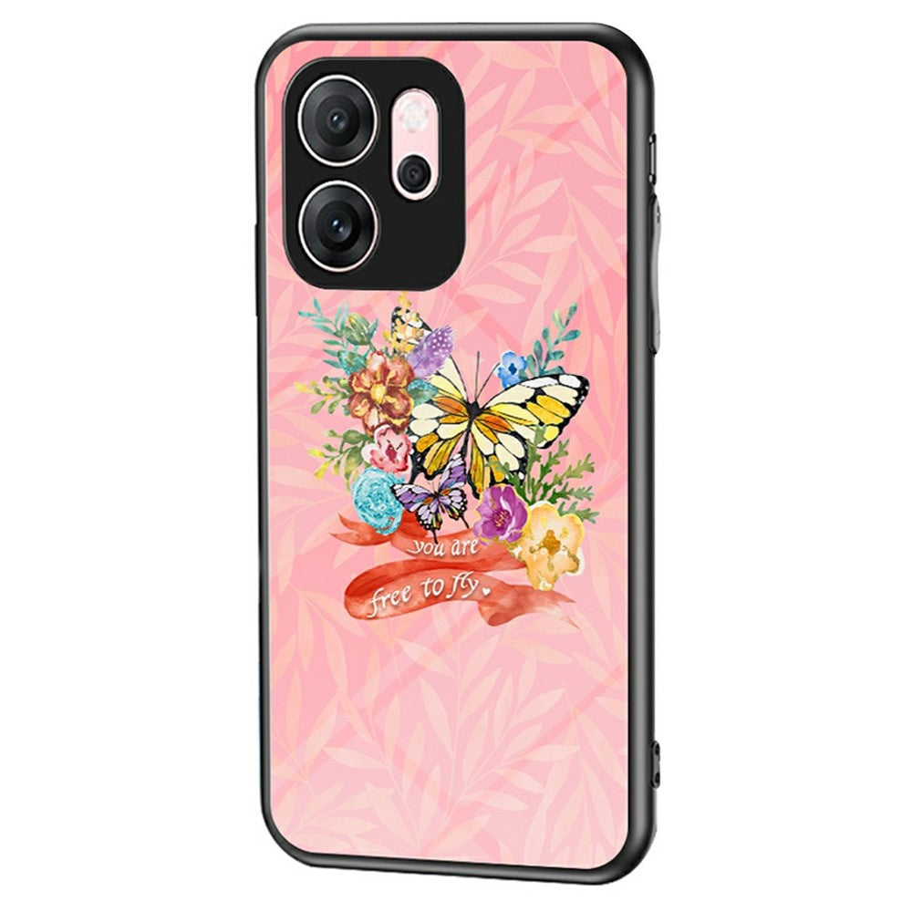 Til Oppo Reno14 F 5G Cover Sommerfuglemønster TPU + Beskyttende telefoncover i hærdet glas