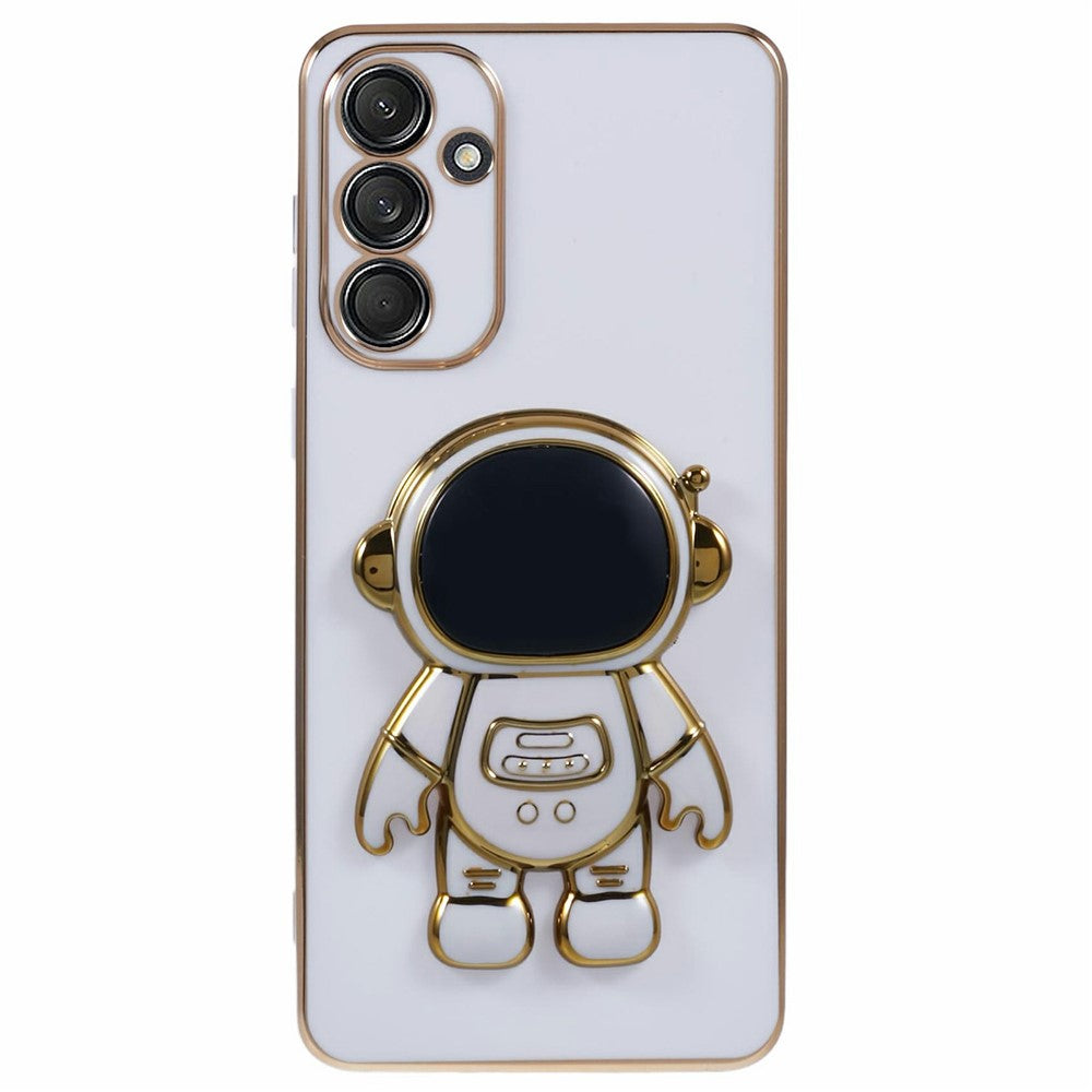 For Samsung Galaxy S23 FE Case Electroplating Soft TPU Phone Cover Astronaut Hidden Kickstand