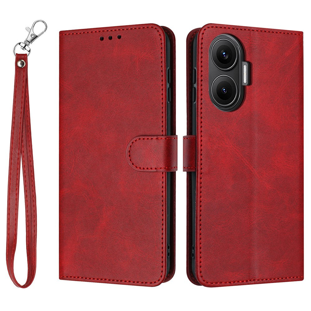 For Xiaomi Poco F7 5G  /  Redmi Turbo 4 Pro 5G Case Flip Stand Calf Texture PU Leather Wallet Phone Cover with Strap