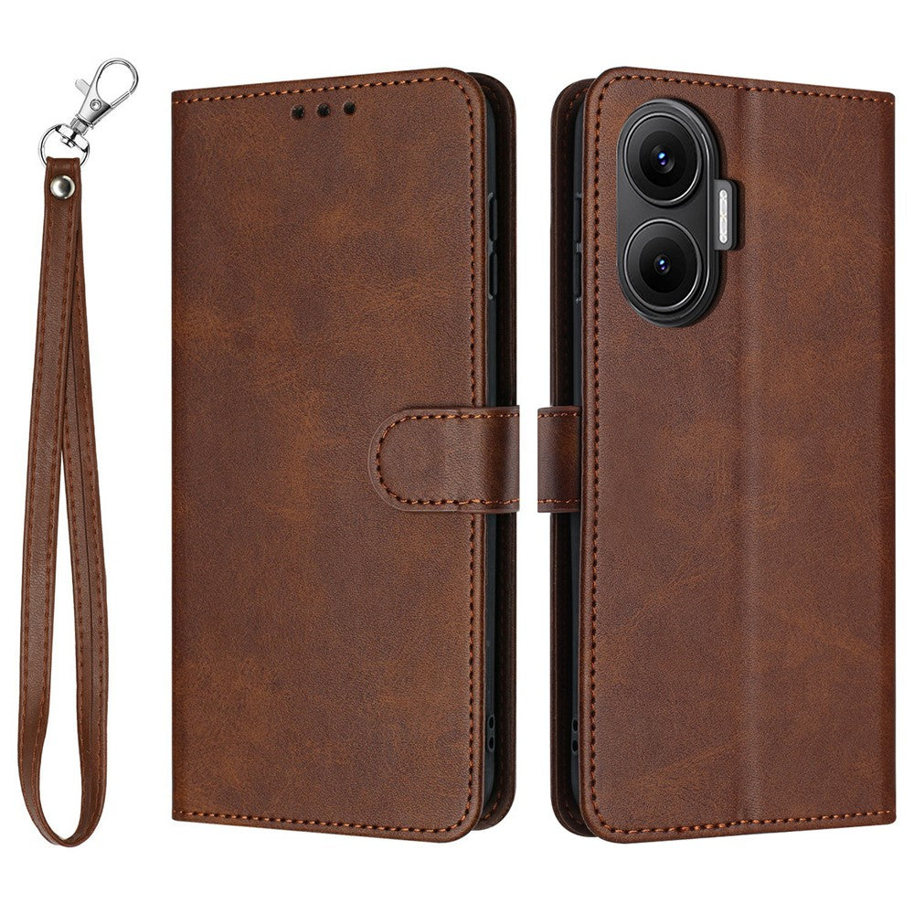 For Xiaomi Poco F7 5G  /  Redmi Turbo 4 Pro 5G Case Flip Stand Calf Texture PU Leather Wallet Phone Cover with Strap