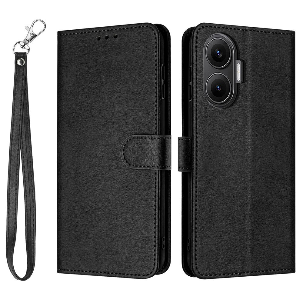 For Xiaomi Poco F7 5G  /  Redmi Turbo 4 Pro 5G Case Flip Stand Calf Texture PU Leather Wallet Phone Cover with Strap