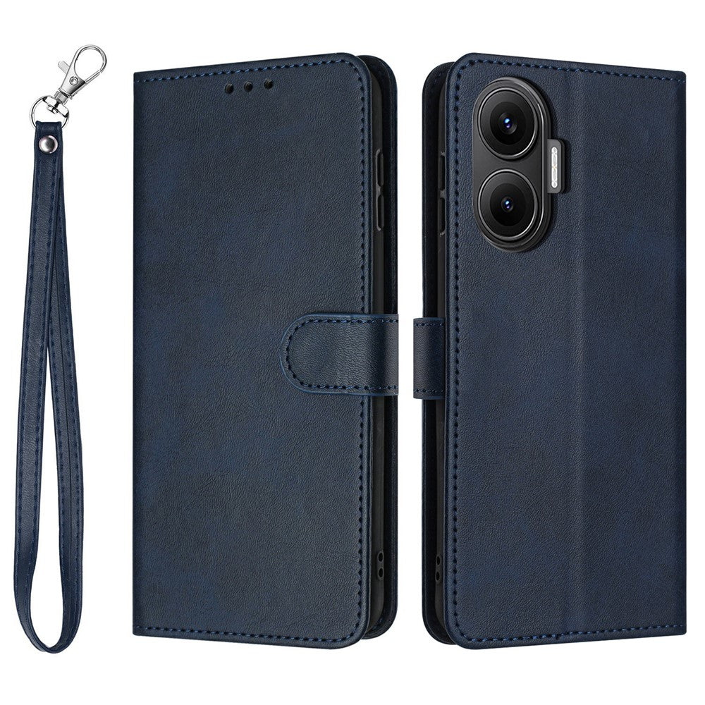 For Xiaomi Poco F7 5G  /  Redmi Turbo 4 Pro 5G Case Flip Stand Calf Texture PU Leather Wallet Phone Cover with Strap