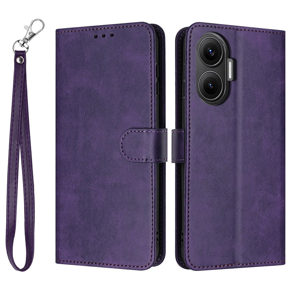 For Xiaomi Poco F7 5G  /  Redmi Turbo 4 Pro 5G Case Flip Stand Calf Texture PU Leather Wallet Phone Cover with Strap