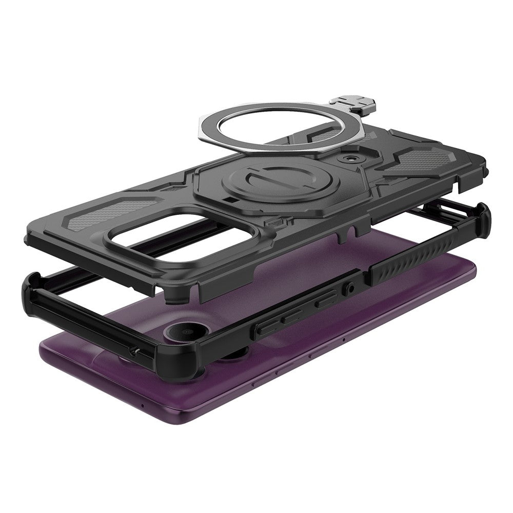 For Motorola Edge 60 Pro 5G Magnetic Case Rotating Metal Kickstand Shockproof PC + TPU Phone Back Cover