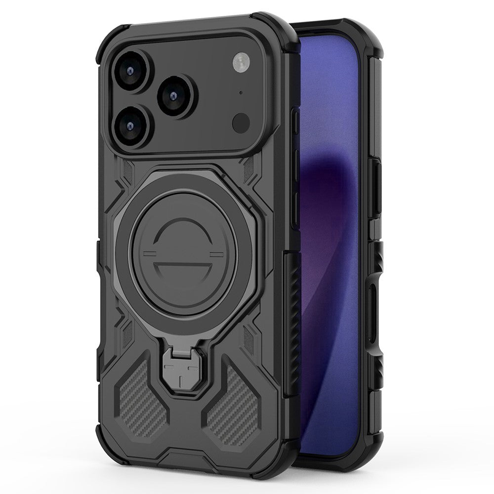 For iPhone 18 Pro Max / 17 Pro Max Magnetic Case Rotating Metal Kickstand Shockproof PC + TPU Phone Back Cover
