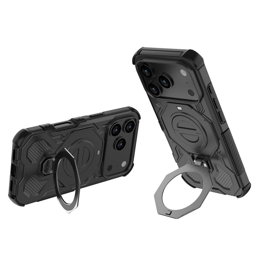 For iPhone 18 Pro Max / 17 Pro Max Magnetic Case Rotating Metal Kickstand Shockproof PC + TPU Phone Back Cover