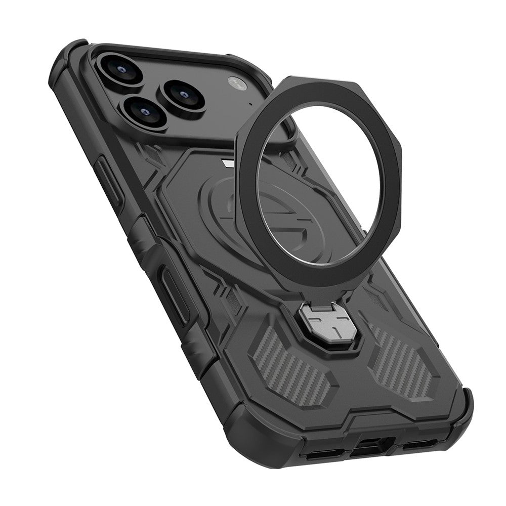 For iPhone 18 Pro Max / 17 Pro Max Magnetic Case Rotating Metal Kickstand Shockproof PC + TPU Phone Back Cover