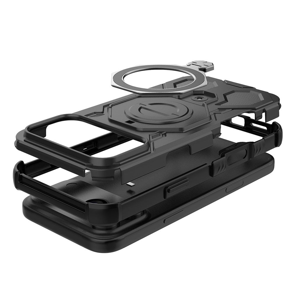 For iPhone 18 Pro Max / 17 Pro Max Magnetic Case Rotating Metal Kickstand Shockproof PC + TPU Phone Back Cover