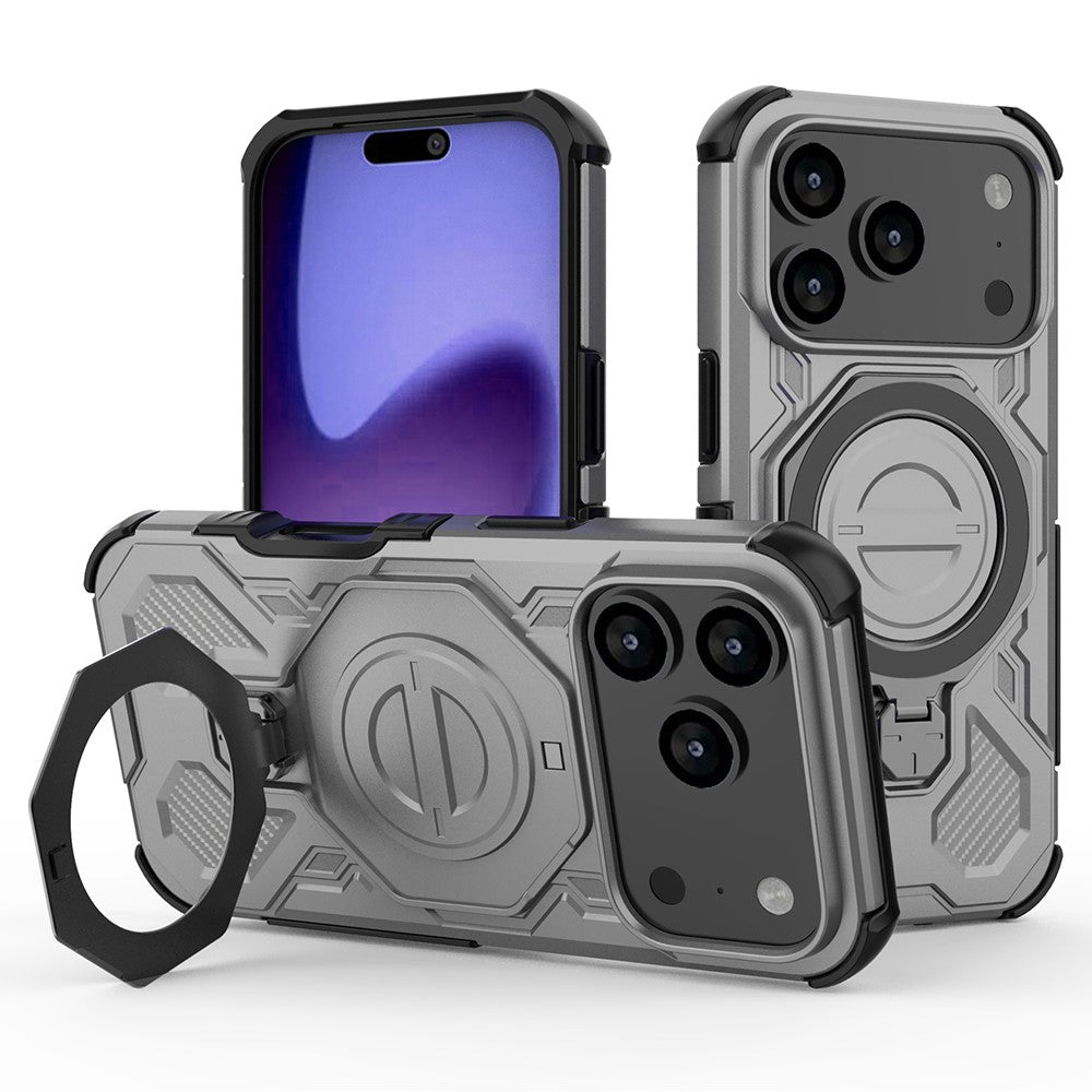 For iPhone 18 Pro Max / 17 Pro Max Magnetic Case Rotating Metal Kickstand Shockproof PC + TPU Phone Back Cover