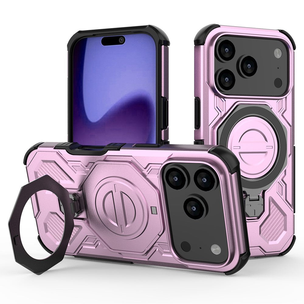For iPhone 18 Pro Max / 17 Pro Max Magnetic Case Rotating Metal Kickstand Shockproof PC + TPU Phone Back Cover