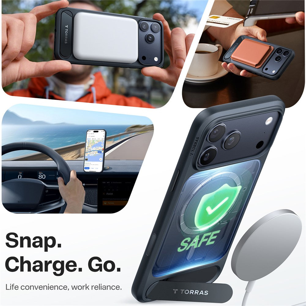 TORRAS Ostand L1 Series Cover til iPhone 17 Pro Kickstand TPU + PC Telefoncover Kompatibel med MagSafe