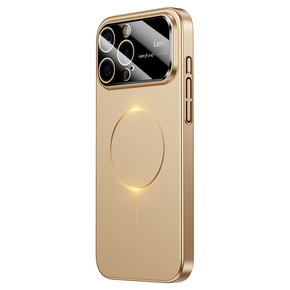 For iPhone 16 Pro Max Magnetic Case Large View Window Matte PC Phone Back Cover with Lens Film - Desert Gold