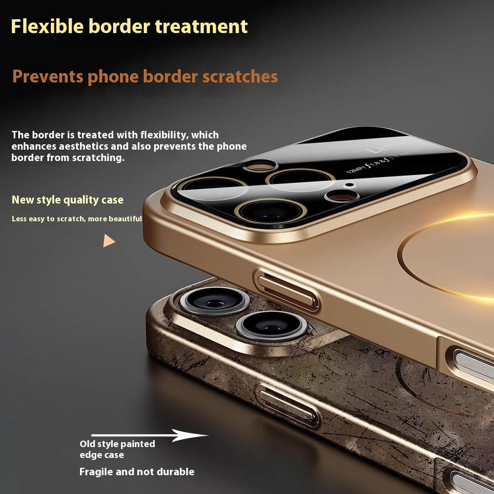 For iPhone 16 Pro Max Magnetic Case Large View Window Matte PC Phone Back Cover with Lens Film - Desert Gold