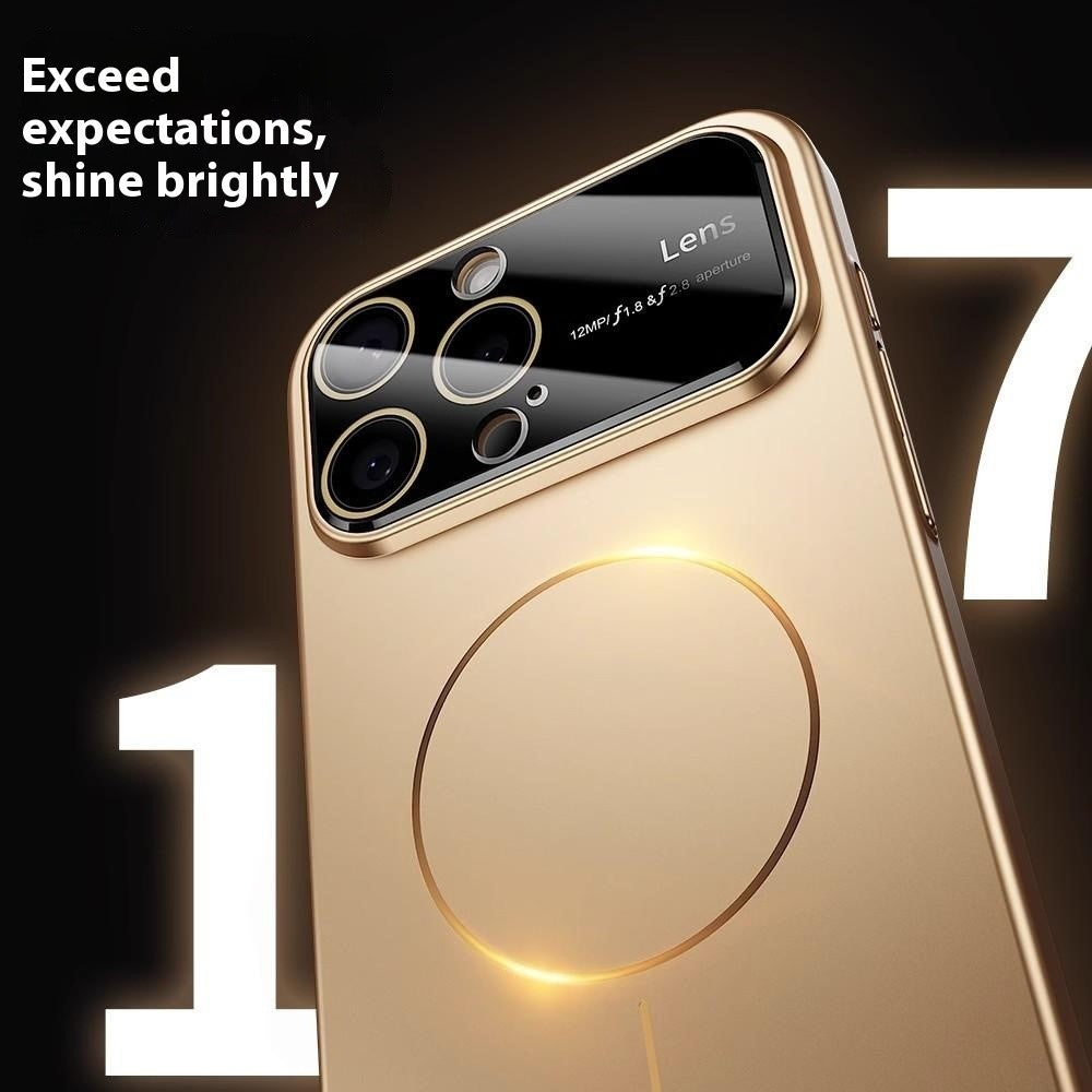 For iPhone 16 Pro Max Magnetic Case Large View Window Matte PC Phone Back Cover with Lens Film - Desert Gold