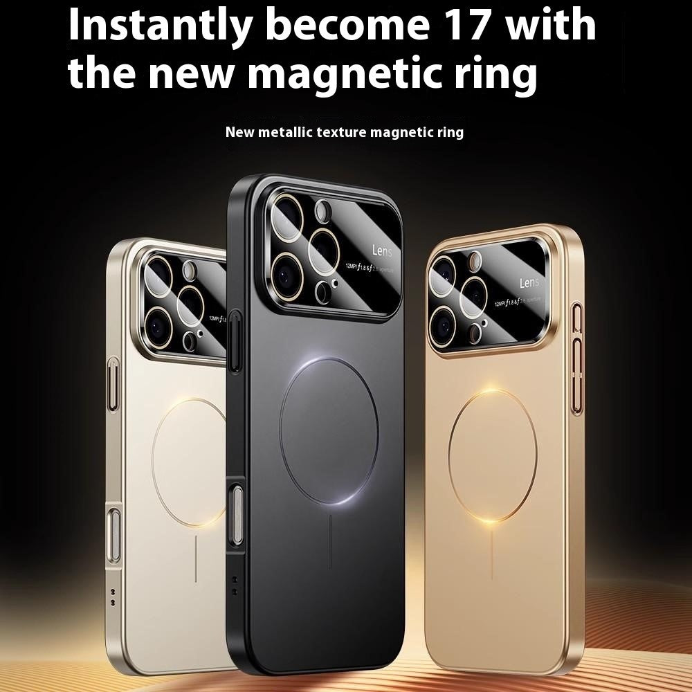 For iPhone 16 Pro Max Magnetic Case Large View Window Matte PC Phone Back Cover with Lens Film - Desert Gold