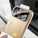 For iPhone 16 Pro Max Magnetic Case Large View Window Matte PC Phone Back Cover with Lens Film - Desert Gold