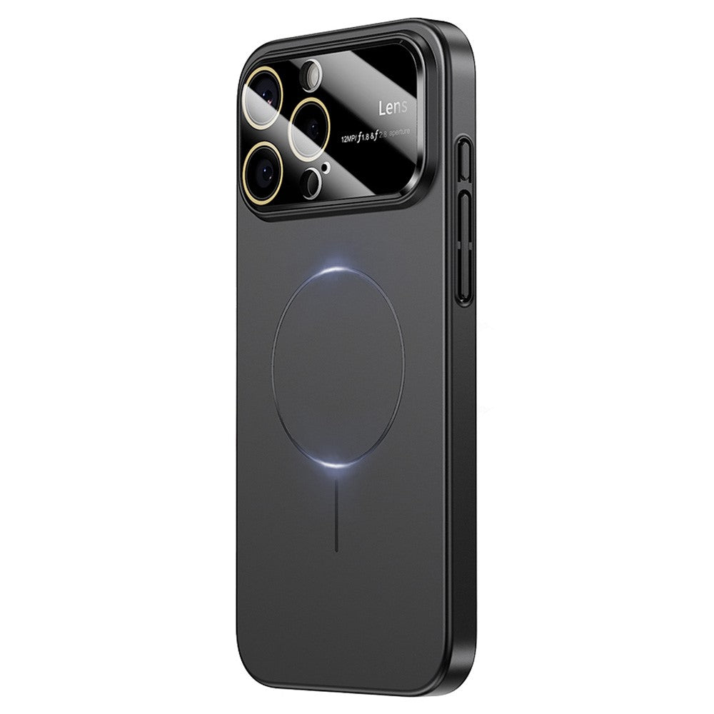 For iPhone 16 Pro Max Magnetic Case Large View Window Matte PC Phone Back Cover with Lens Film - Desert Gold