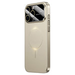 For iPhone 16 Pro Max Magnetic Case Large View Window Matte PC Phone Back Cover with Lens Film - Desert Gold