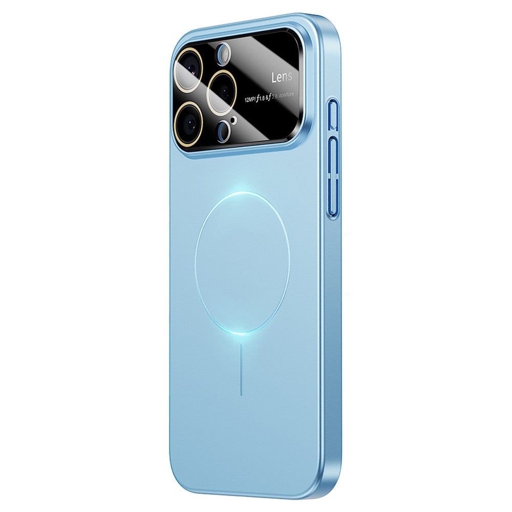 For iPhone 16 Pro Max Magnetic Case Large View Window Matte PC Phone Back Cover with Lens Film - Desert Gold