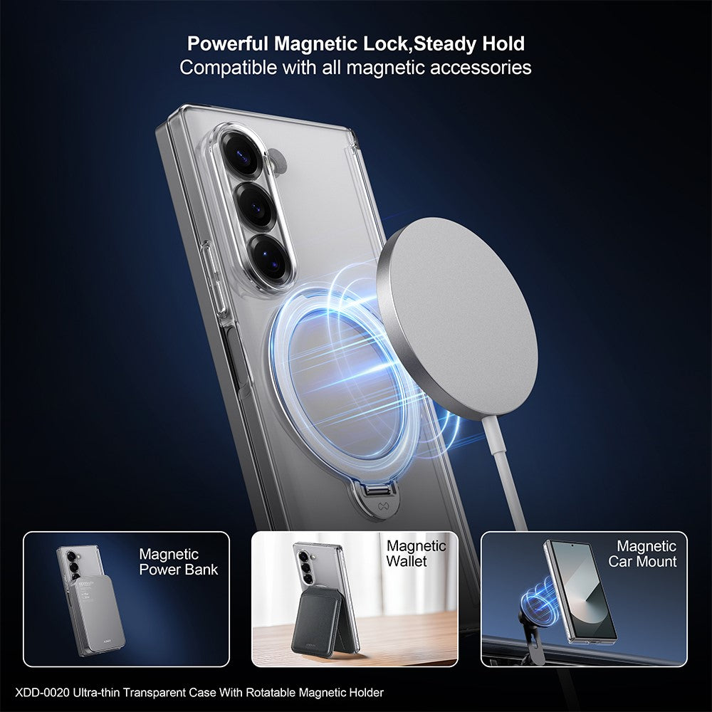 XUNDD til Samsung Galaxy Z Fold6 5G magnetisk cover med støttefod og PC-bagside med hærdet glas