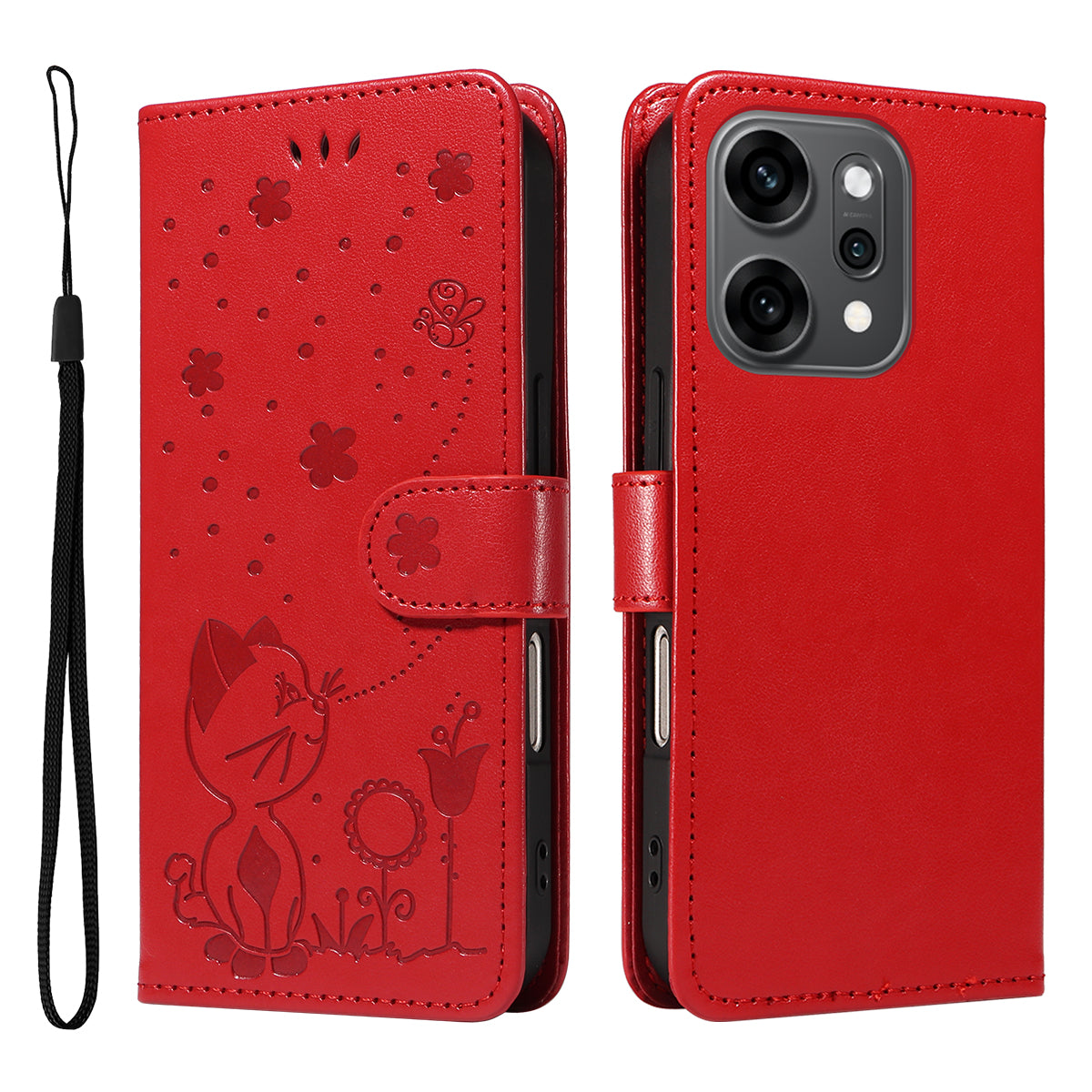 For Oppo Reno14 Pro 5G (China) / Oppo Reno14 Pro 5G (Global) Leather Wallet Case Cat Bee Pattern Phone Cover Stand