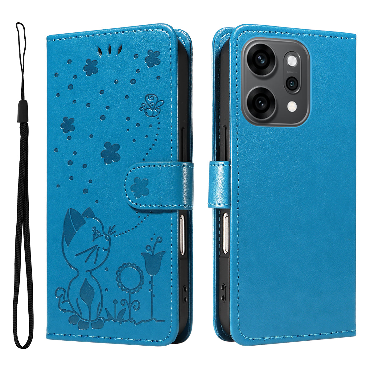 For Oppo Reno14 Pro 5G (China) / Oppo Reno14 Pro 5G (Global) Leather Wallet Case Cat Bee Pattern Phone Cover Stand