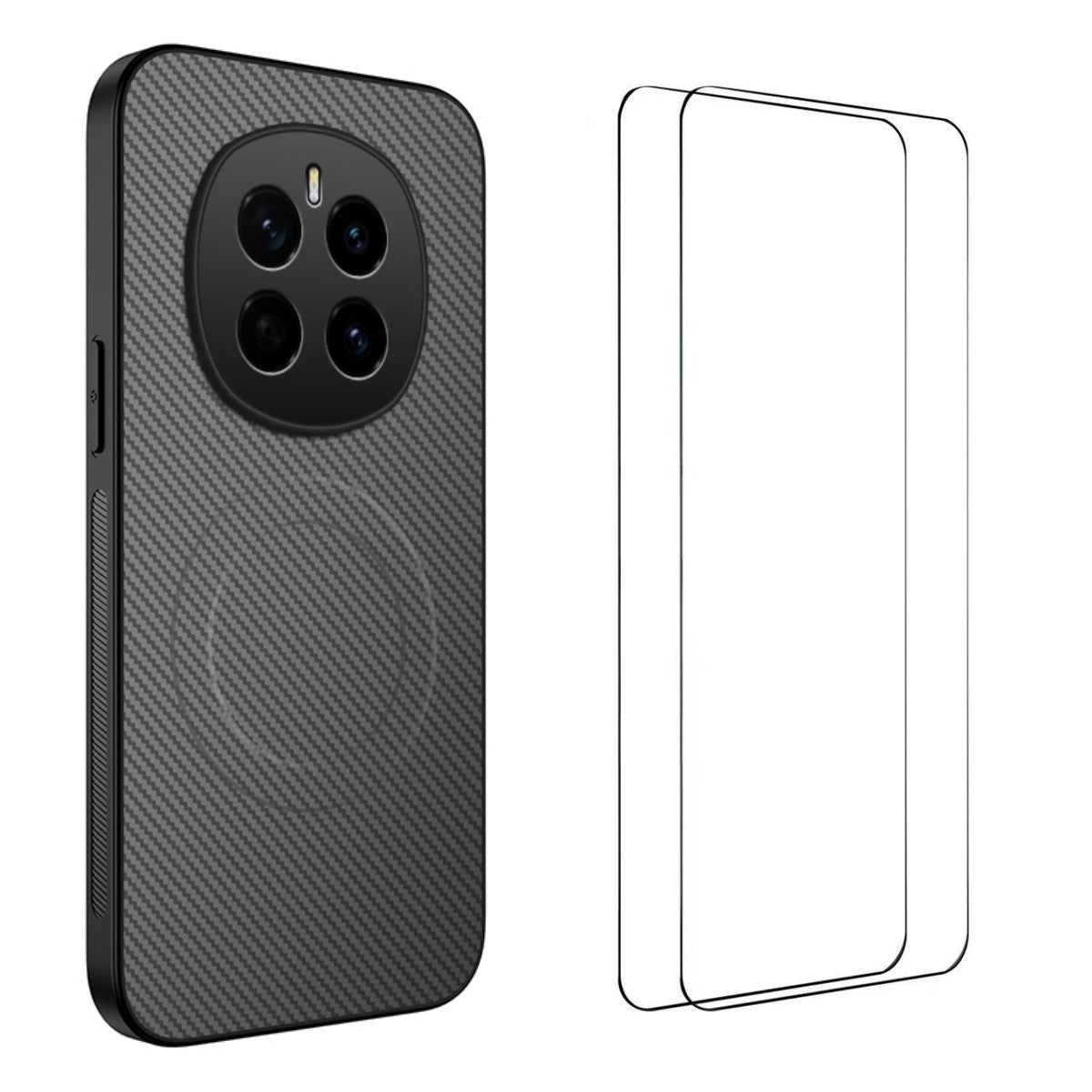 WANLONFENG For Honor Magic7 Pro 5G Magnetic Case  TQ1 Series Carbon Fiber Texture PC TPU Phone Cover with 2Pcs Screen Films