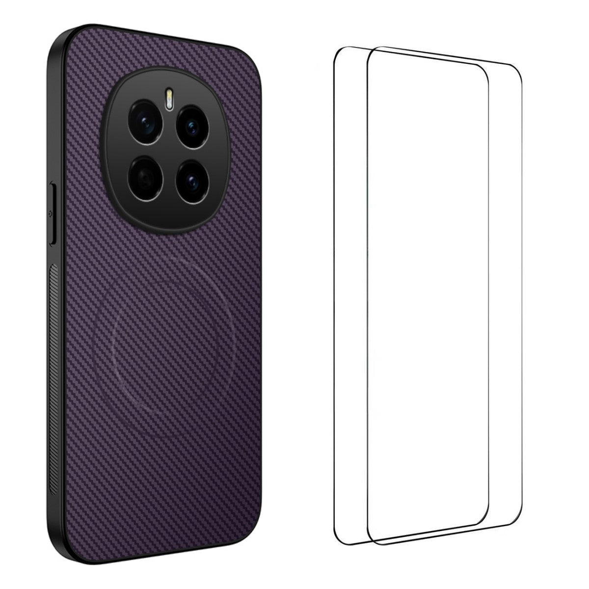 WANLONFENG For Honor Magic7 5G Magnetic Case  TQ1 Series Carbon Fiber Texture PC TPU Phone Cover with 2Pcs Screen Films