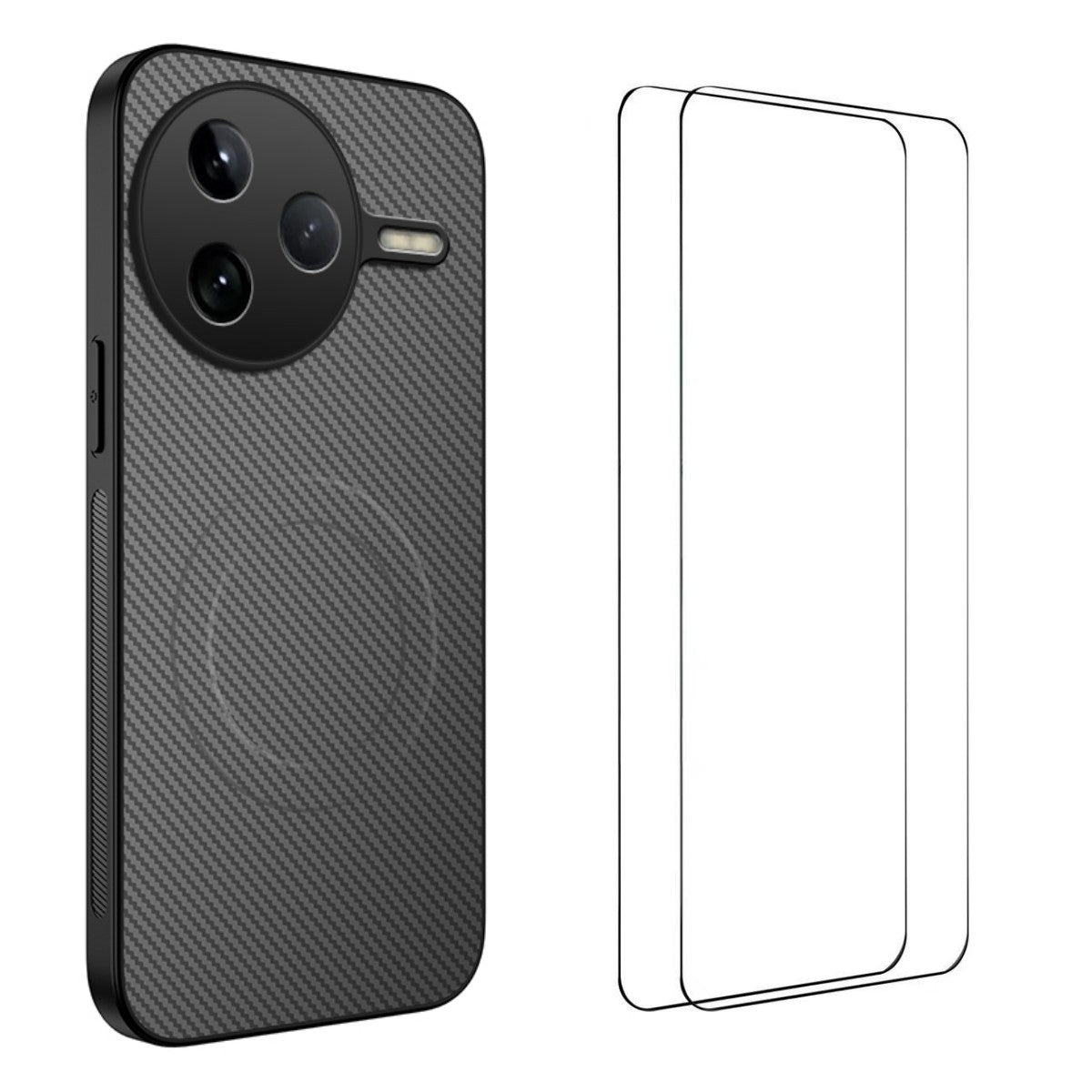 WANLONFENG For Xiaomi Poco F7 Pro 5G / Xiaomi Redmi K80 5G Magnetic Case  TQ1 Series Carbon Fiber Texture PC TPU Phone Cover with 2Pcs Screen Films
