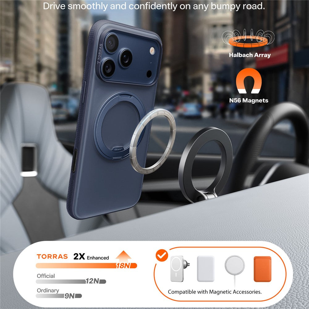 TORRAS Ostand O3 Fitness Series For iPhone 17 Pro Case Compatible with MagSafe TPU PC Kickstand Phone Cover