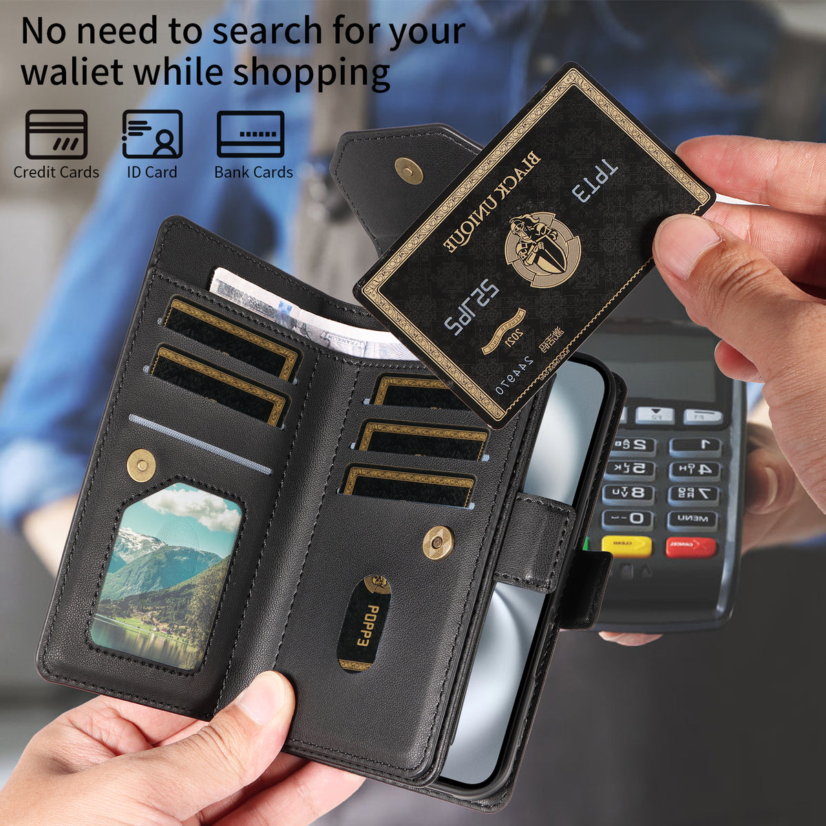 For Samsung Galaxy S25 FE Case with Multi-Card Holder and Strap PU Leather Phone Cover Stand