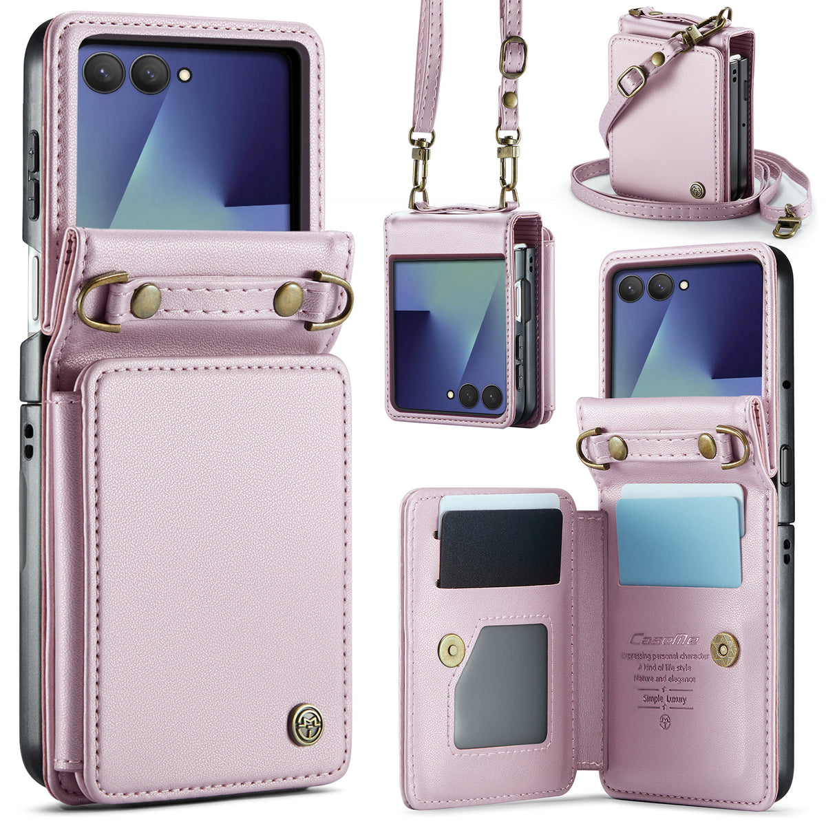 CASEME För Samsung Galaxy Z Flip7 5G Skal med RFID-blockering 5 Kortplatser C22 Läderbaksida