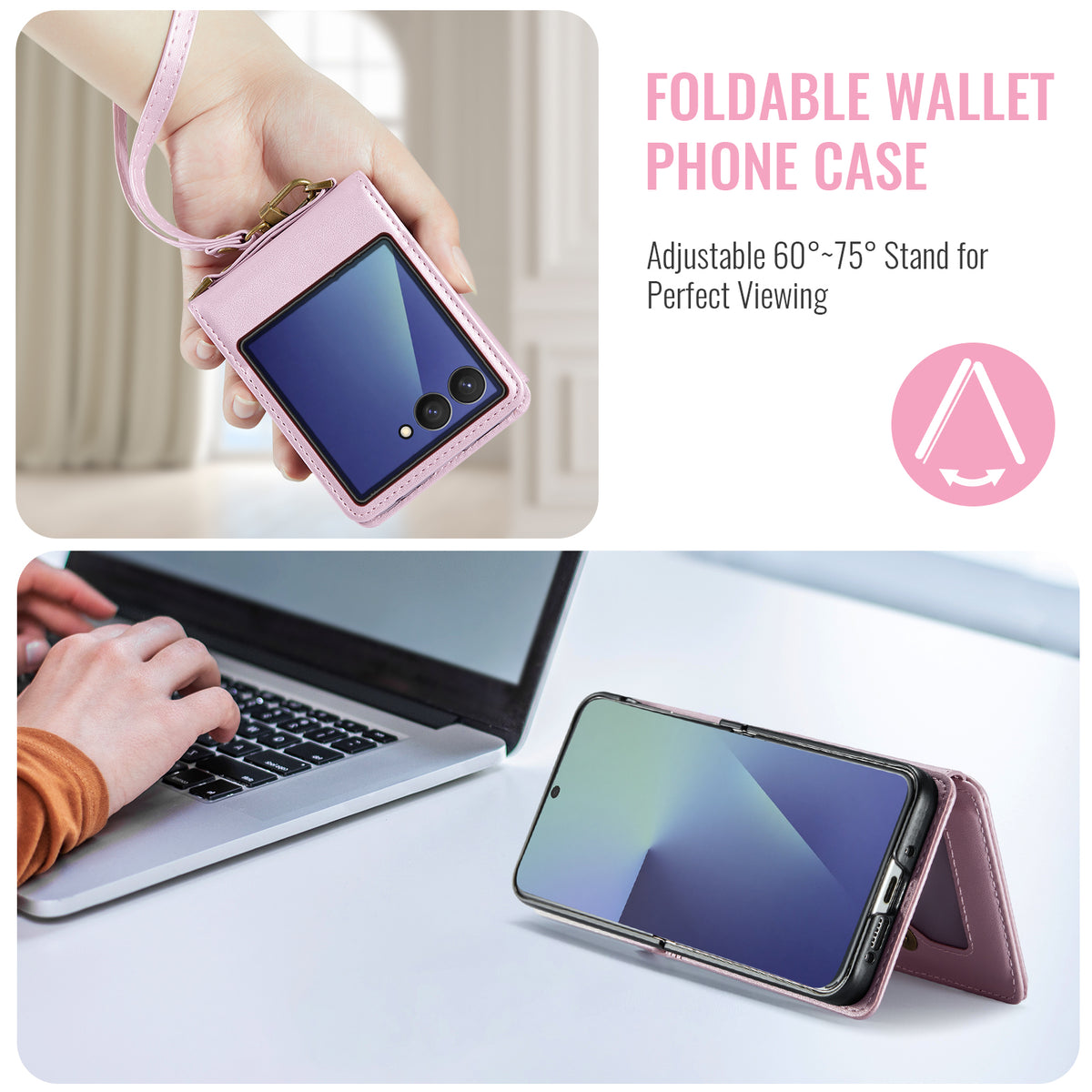 CASEME För Samsung Galaxy Z Flip7 5G Skal med RFID-blockering 5 Kortplatser C22 Läderbaksida