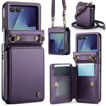CASEME För Samsung Galaxy Z Flip7 5G Skal med RFID-blockering 5 Kortplatser C22 Läderbaksida