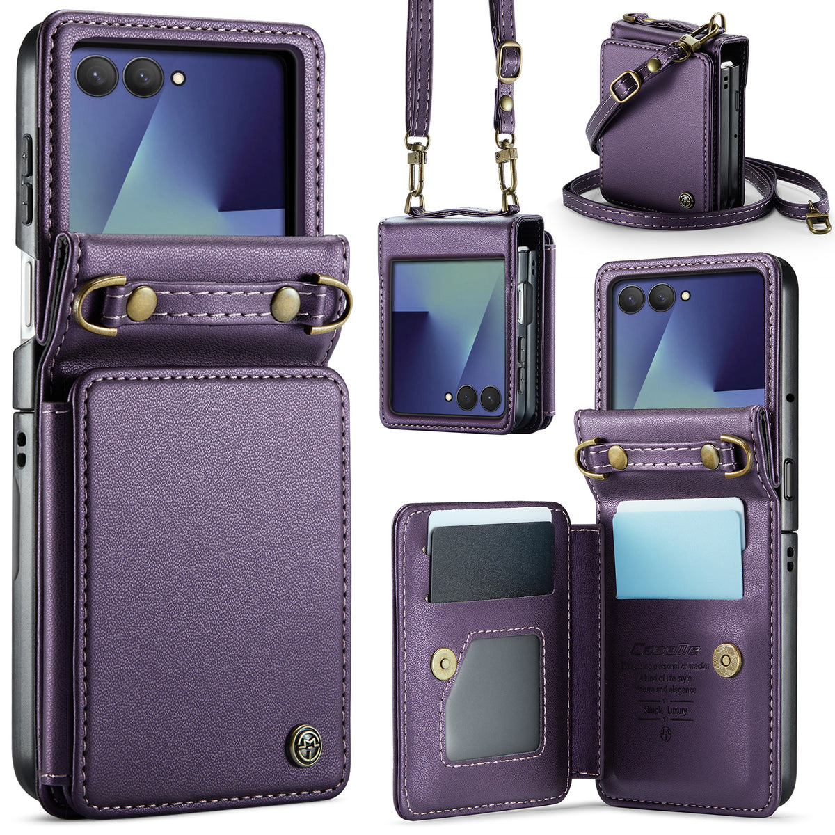 CASEME För Samsung Galaxy Z Flip7 5G Skal med RFID-blockering 5 Kortplatser C22 Läderbaksida