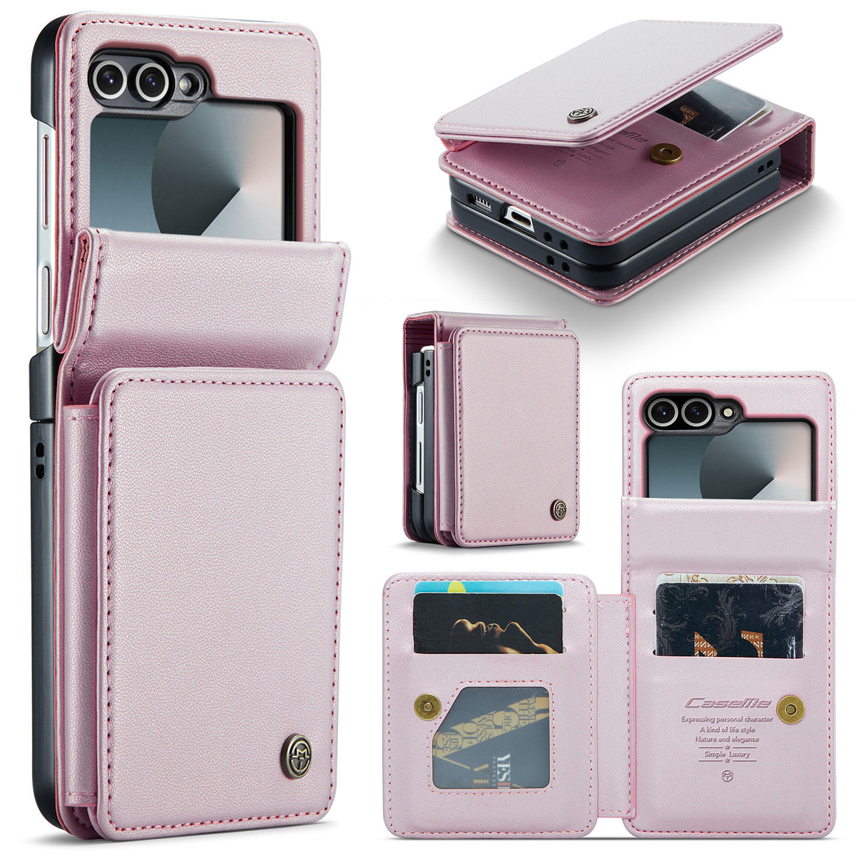 CASEME For Samsung Galaxy Z Flip7 FE 5G Case with RFID Blocking 5 Card Slots C22 Leather Back Cover