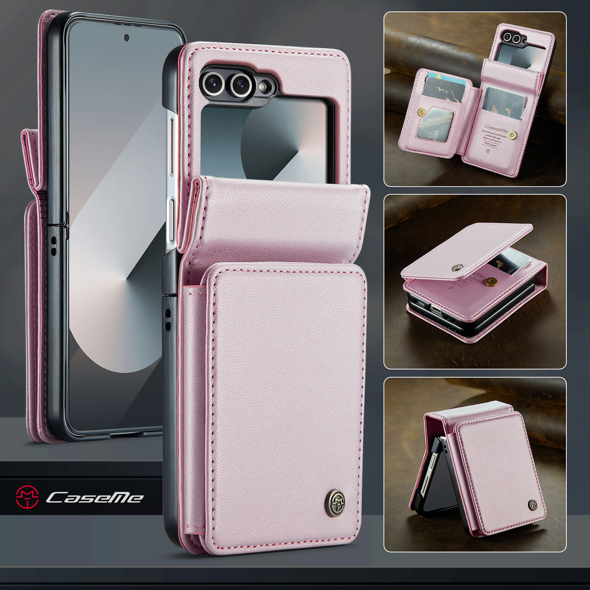 CASEME For Samsung Galaxy Z Flip7 FE 5G Case with RFID Blocking 5 Card Slots C22 Leather Back Cover