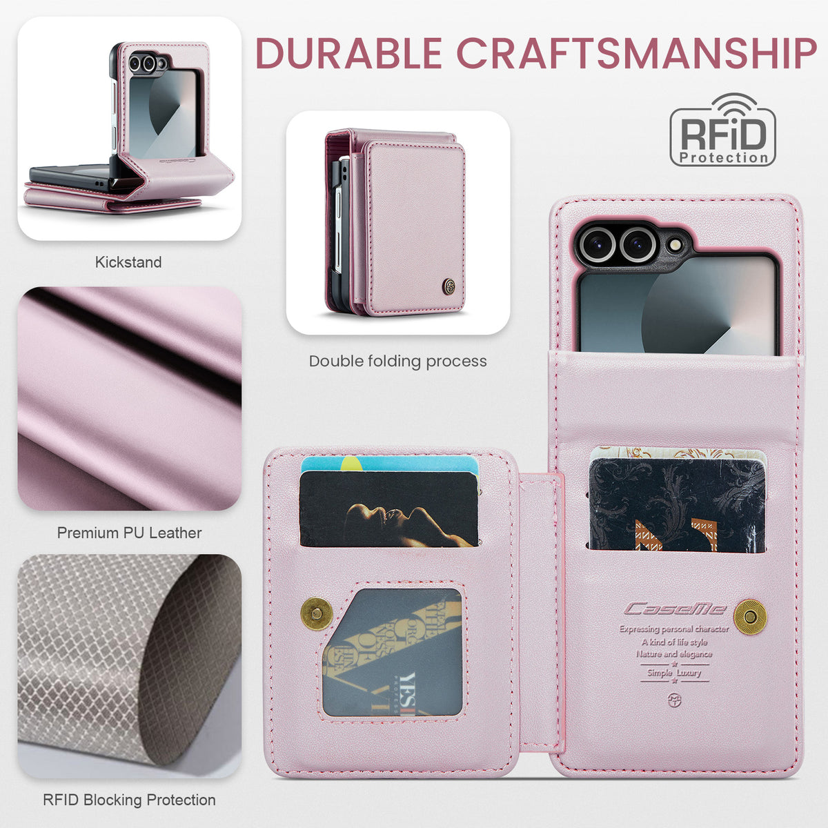 CASEME For Samsung Galaxy Z Flip7 FE 5G Case with RFID Blocking 5 Card Slots C22 Leather Back Cover