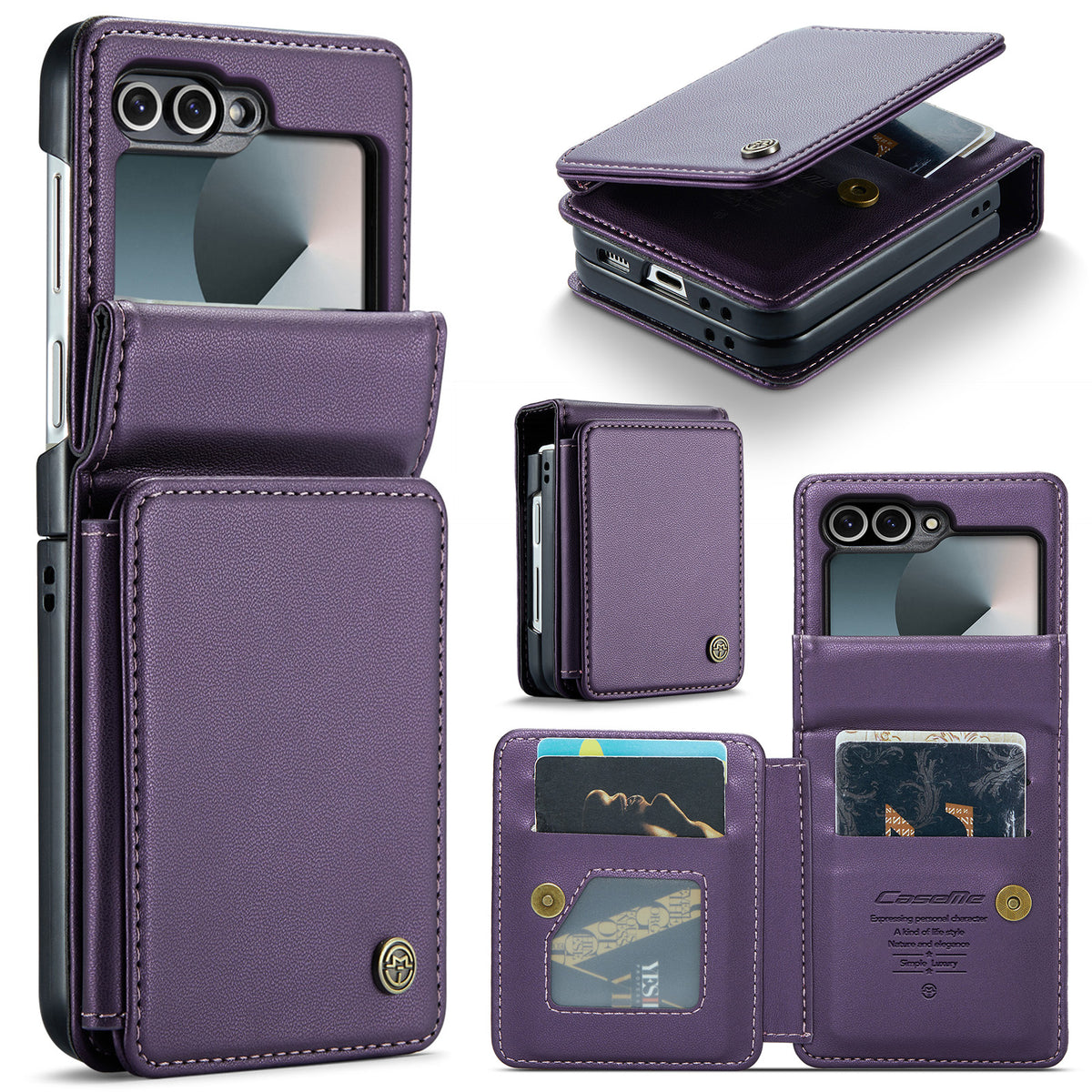 CASEME For Samsung Galaxy Z Flip7 FE 5G Case with RFID Blocking 5 Card Slots C22 Leather Back Cover
