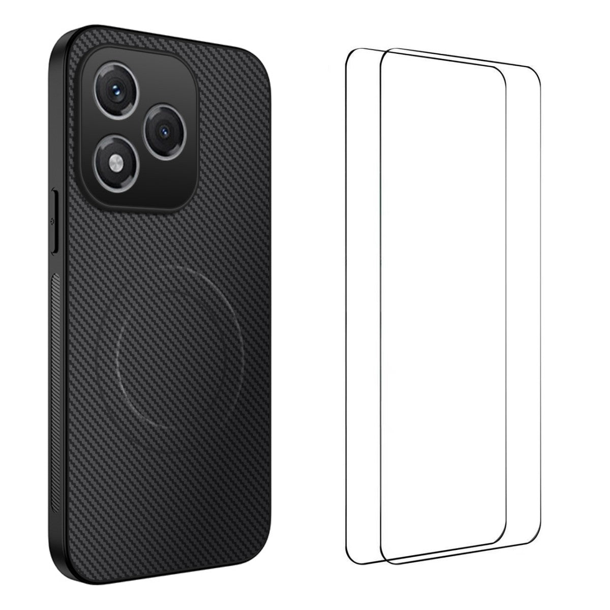 WANLONFENG magnetisk cover til Honor 400 Lite 5G TQ1-serien med kulfiberstruktur, PC- og TPU-mobilcover samt 2 skærmfilm