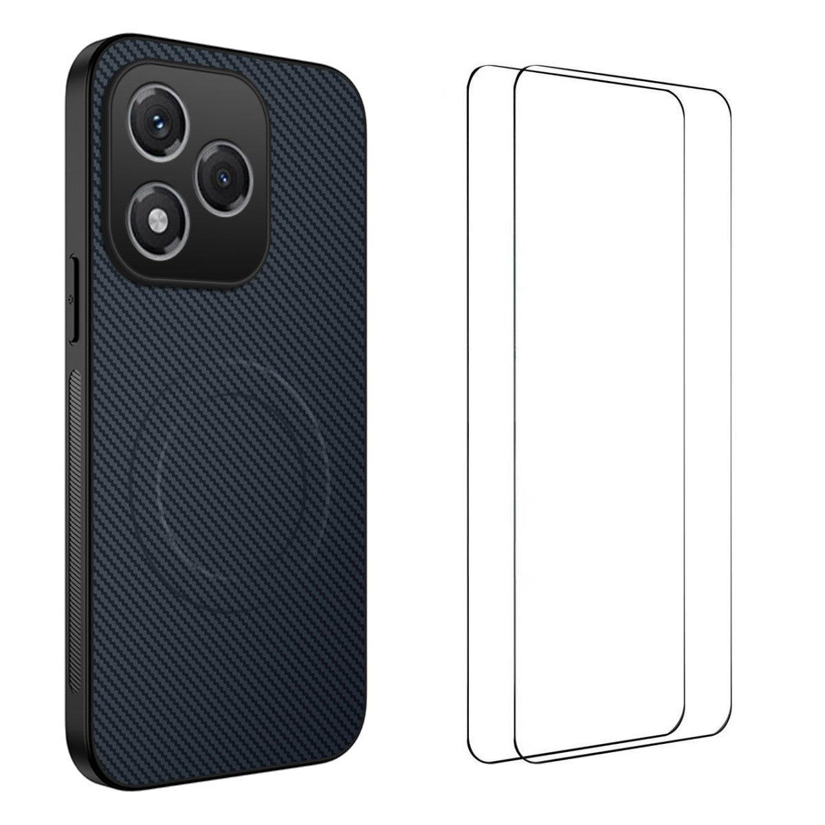 WANLONFENG magnetisk cover til Honor 400 Lite 5G TQ1-serien med kulfiberstruktur, PC- og TPU-mobilcover samt 2 skærmfilm