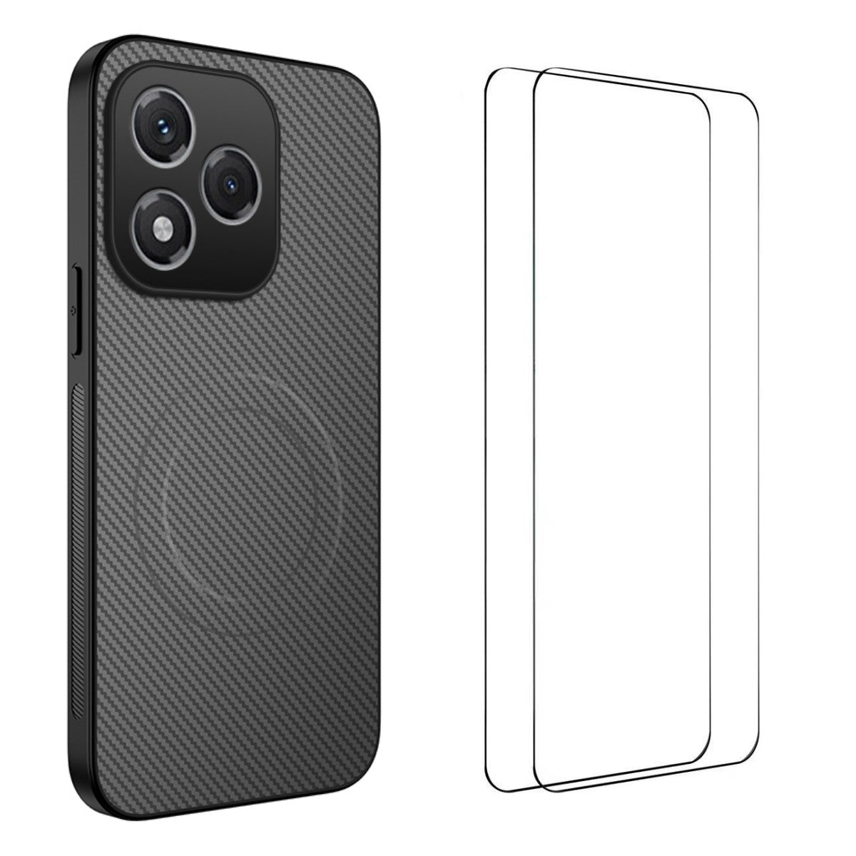 WANLONFENG magnetisk cover til Honor 400 Lite 5G TQ1-serien med kulfiberstruktur, PC- og TPU-mobilcover samt 2 skærmfilm