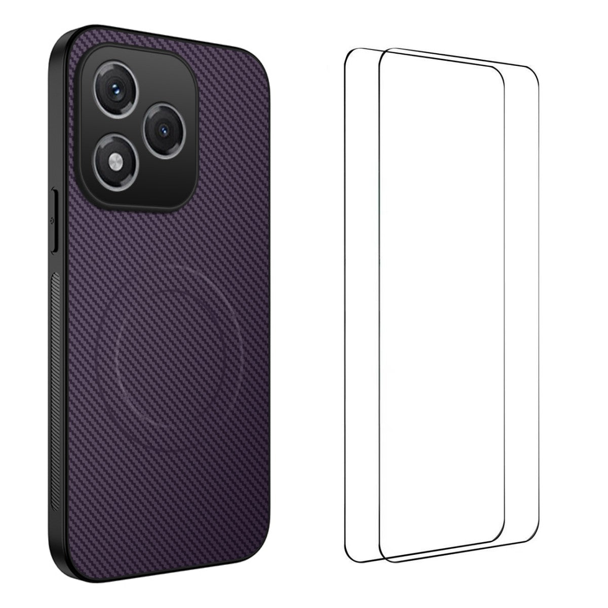 WANLONFENG magnetisk cover til Honor 400 Lite 5G TQ1-serien med kulfiberstruktur, PC- og TPU-mobilcover samt 2 skærmfilm