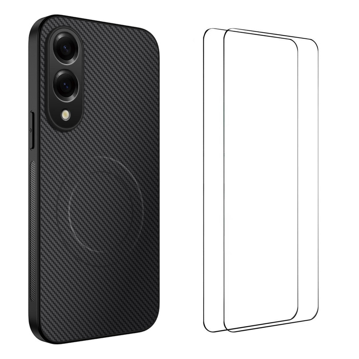 WANLONFENG Magnetiskt Skal För Samsung Galaxy S25 Edge TQ1-serien Kolfiberstruktur PC TPU mobilskal med 2 st. skärmfilmer