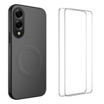 WANLONFENG Magnetiskt Skal För Samsung Galaxy S25 Edge TQ1-serien Kolfiberstruktur PC TPU mobilskal med 2 st. skärmfilmer