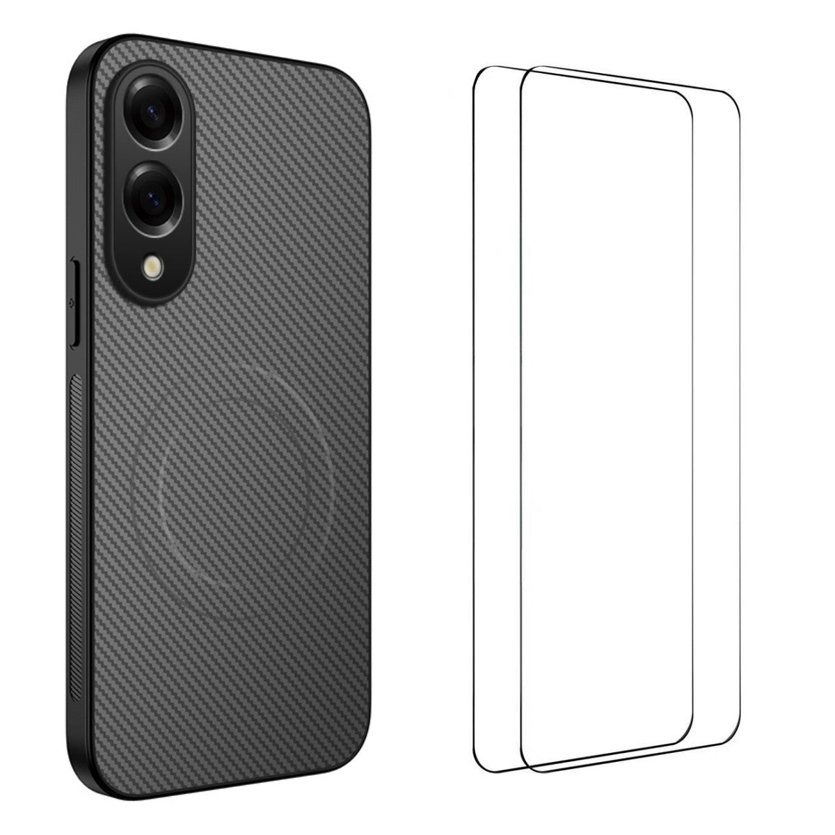 WANLONFENG Magnetiskt Skal För Samsung Galaxy S25 Edge TQ1-serien Kolfiberstruktur PC TPU mobilskal med 2 st. skärmfilmer