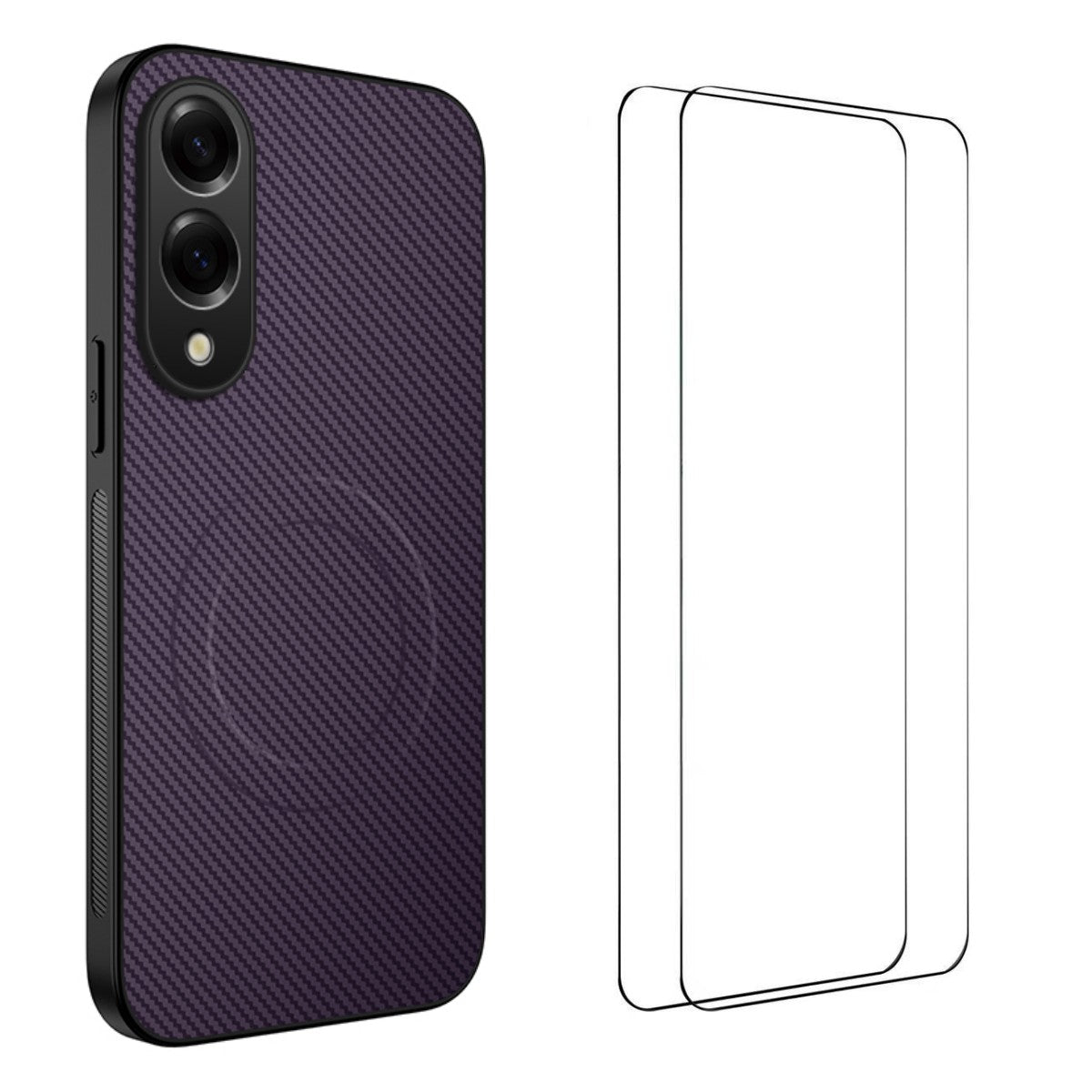 WANLONFENG TQ1-seriens magnetiske cover til Samsung Galaxy S25 Edge, mobilcover i PC og TPU med kulfiberstruktur og 2 skærmfilm