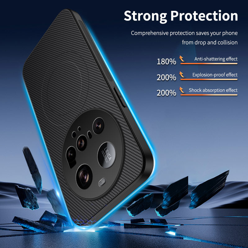 WANLONFENG för Xiaomi 15 ultramagnetiskt skal TQ1-serien kolfiberstruktur PC TPU-mobilskal med 2 st skärmfilmer